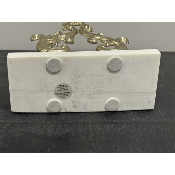 Made In India Ornate Gold Napkin Holder White Faux Marble Base Kitchen Decor - Picture 12 of 12